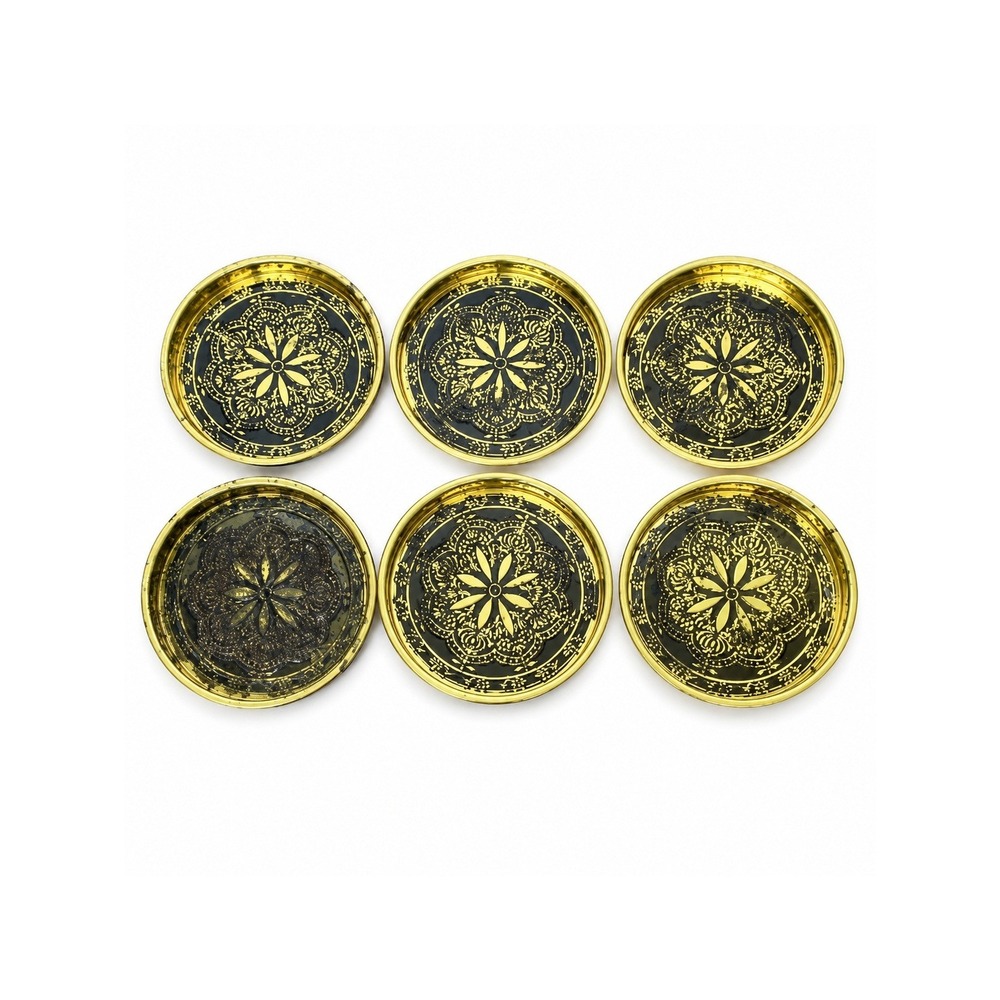 6 Gold Tone Metal Trinket Dish‎ Small Floral Catchall Decor 3" Round Coasters